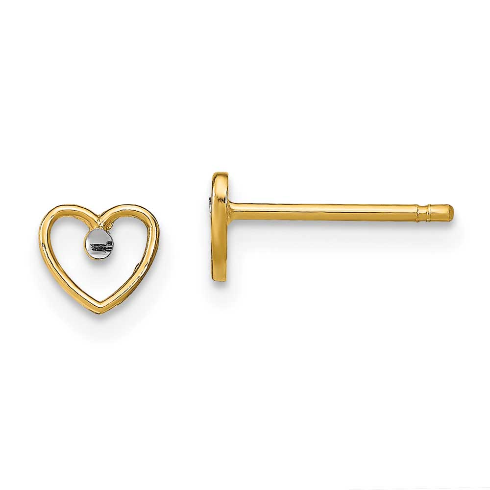 14k w/ Rhodium D/C Heart Post Earrings: Precious Accents, Ltd.