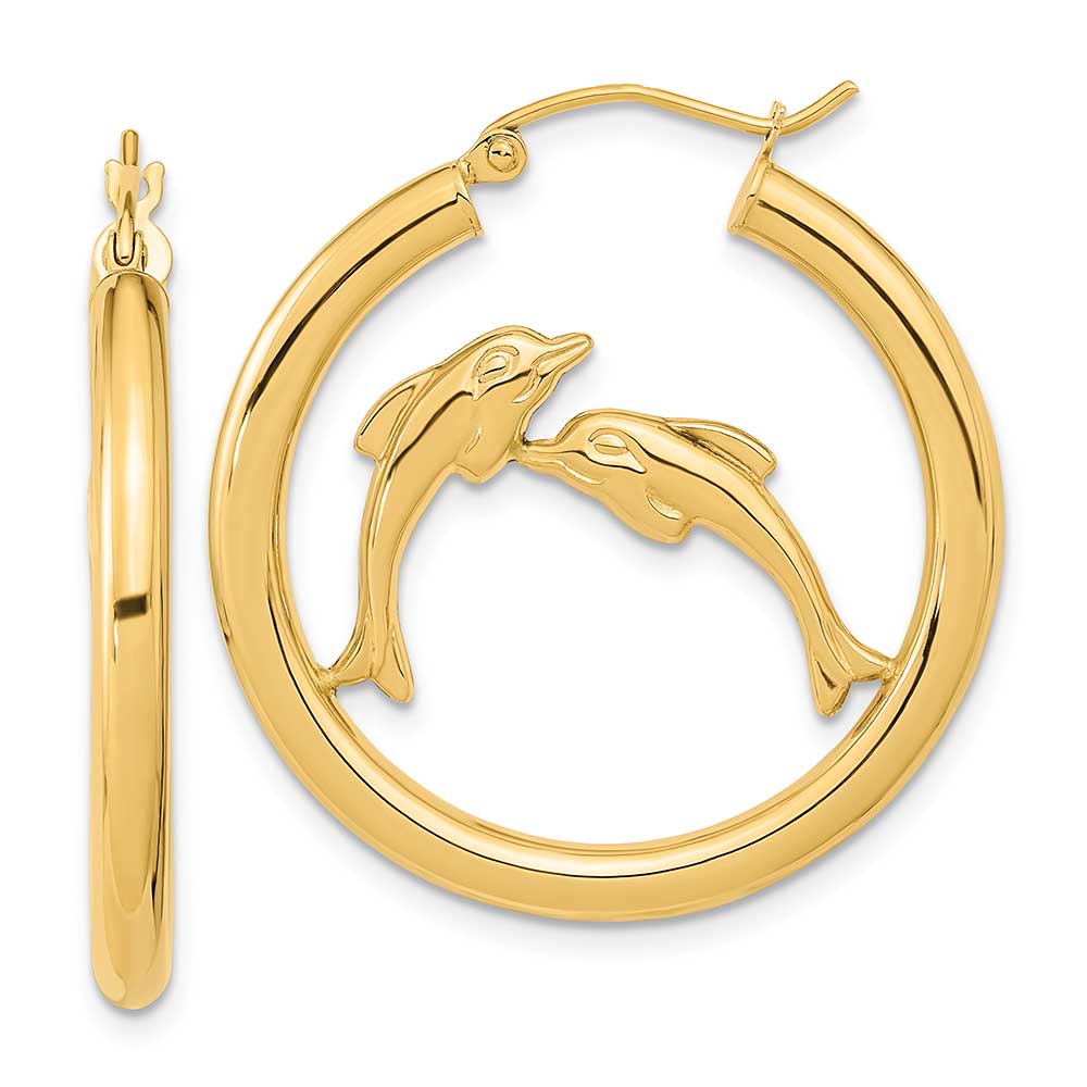 14k Polished Dolphins Hoop Earrings: Precious Accents, Ltd.