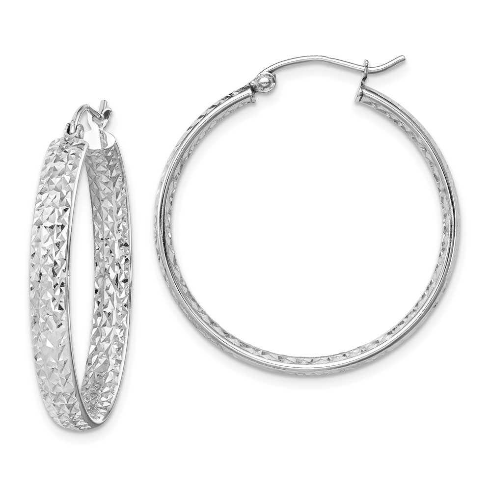 14k White Gold Diamond-cut In/Out Hoop Earrings: Precious Accents, Ltd.