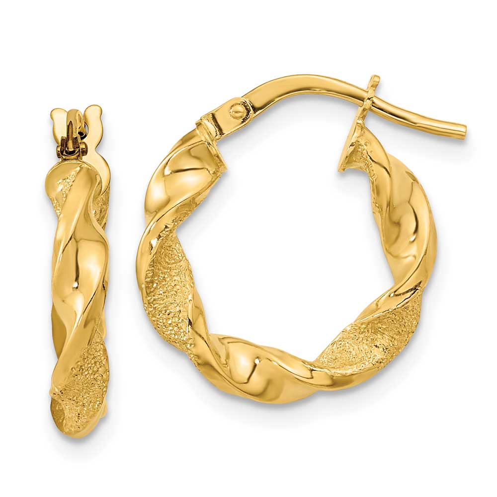 14K Polished and Textured Twisted Hoop Earrings: Precious Accents, Ltd.