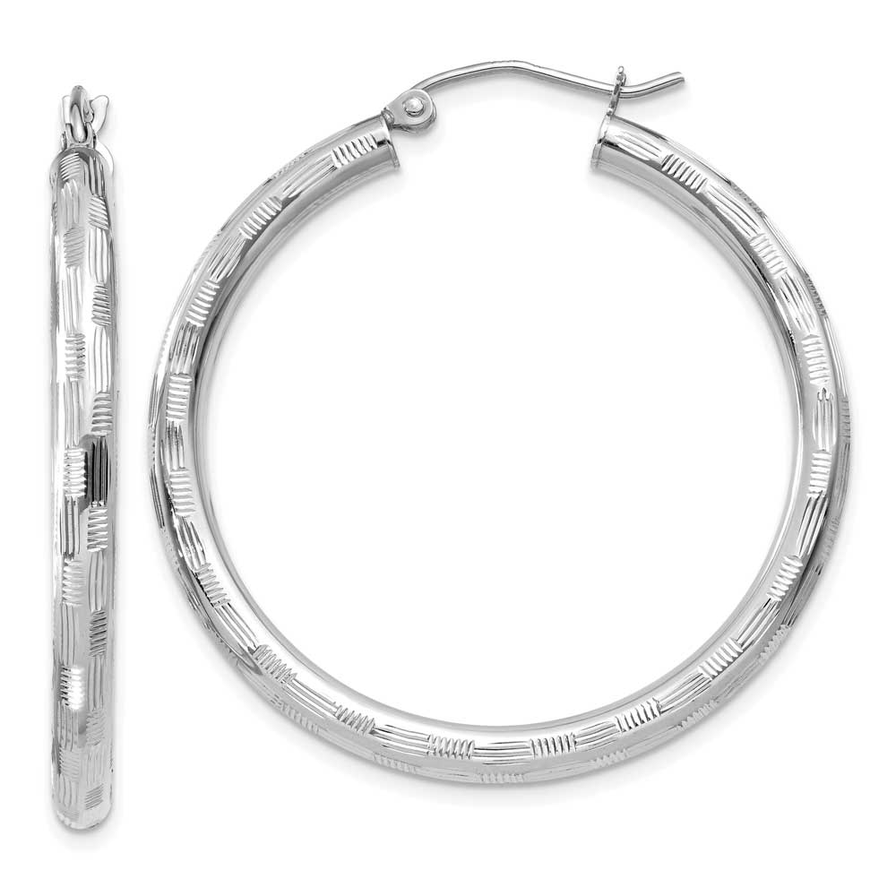 14k White Gold Diamond-cut Hoop Earrings: Precious Accents, Ltd.