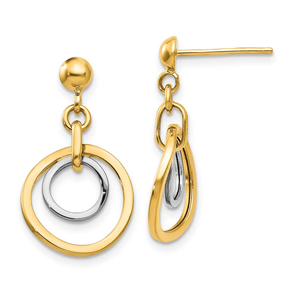 14k Two-tone Circle Post Dangle Earrings: Precious Accents, Ltd.