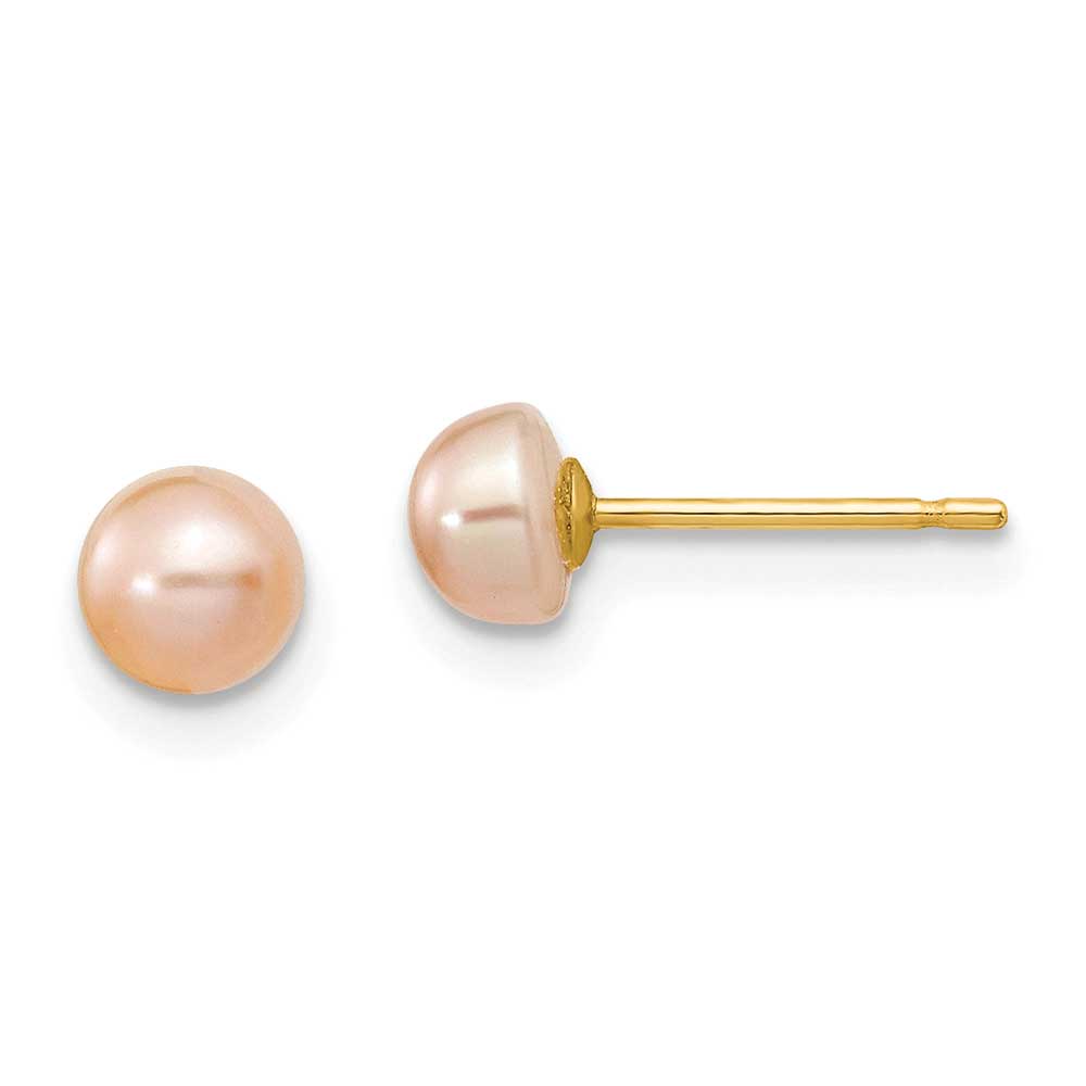 14K 4-5mm Pink FW Cultured Button Pearl Stud Post Earrings: Precious ...