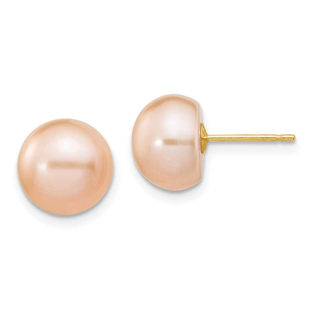 14k 9-10mm Pink Button FW Cultured Pearl Stud Post Earrings