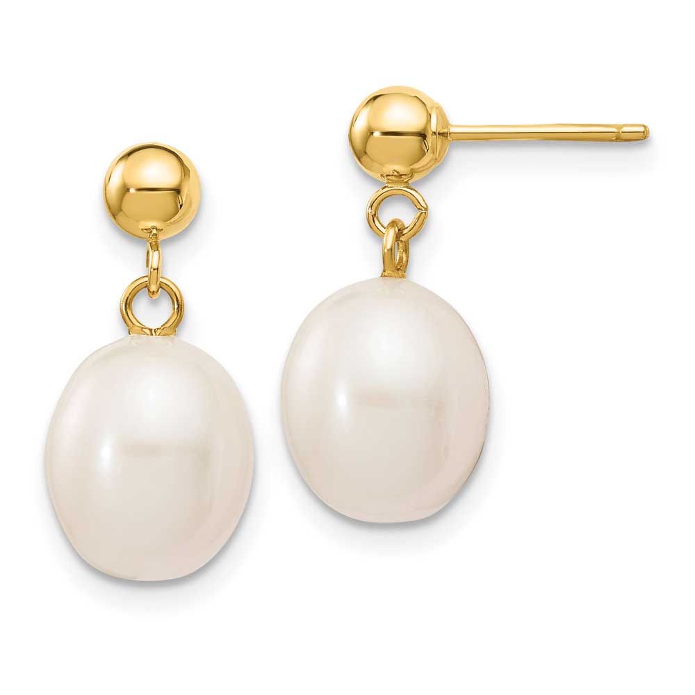 14k 8-9mm White Rice Freshwater Cultured Pearl Dangle Post Earrings ...