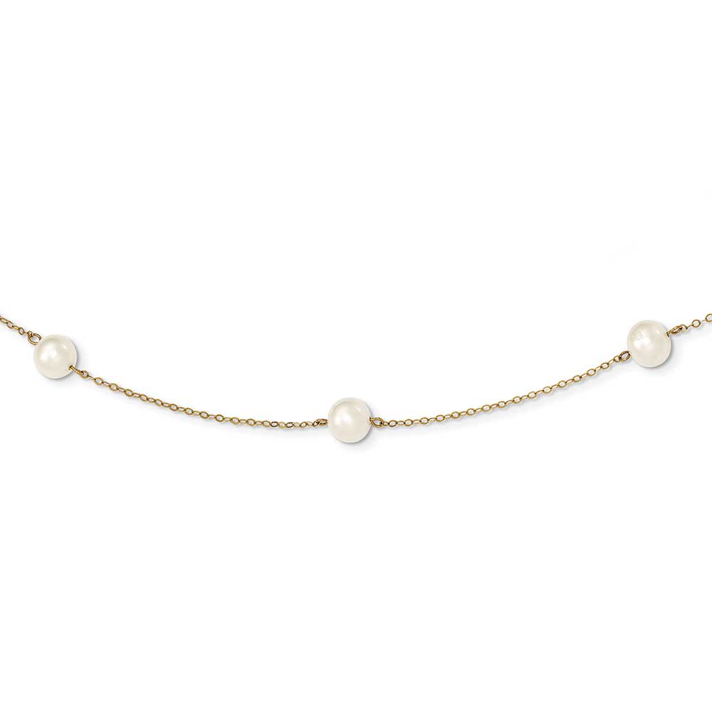 K Mm White Near Round Freshwater Cultured Pearl Station Necklace Precious Accents Ltd