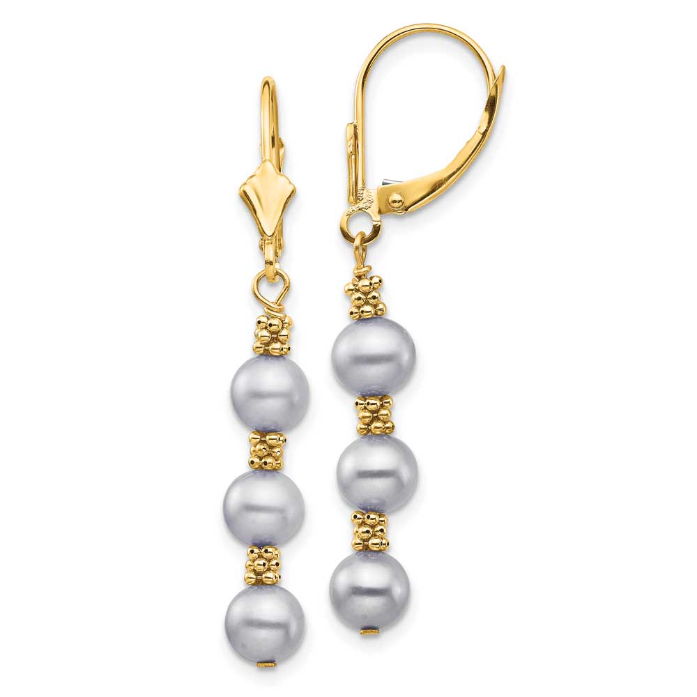 14k 5-6mm Grey Semi-round Freshwater Cultured Pearl Leverback Earrings ...