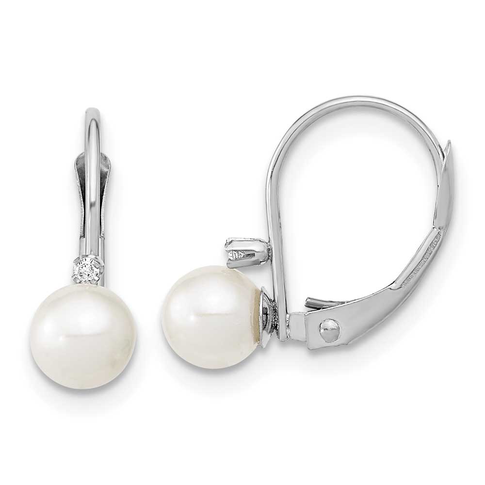 14K White Gold 5-6mm Round White FWC Pearl .02ct. Dia. Earrings ...