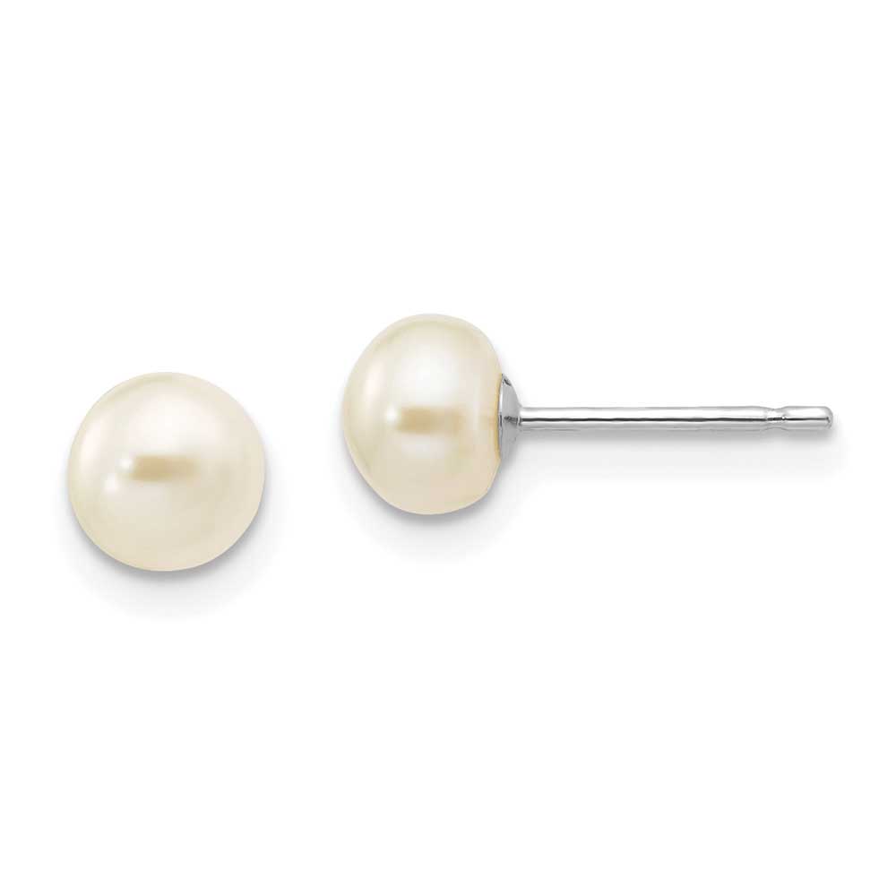 14k White Gold 5-6mm White Button FW Cultured Pearl Stud Post Earrings ...