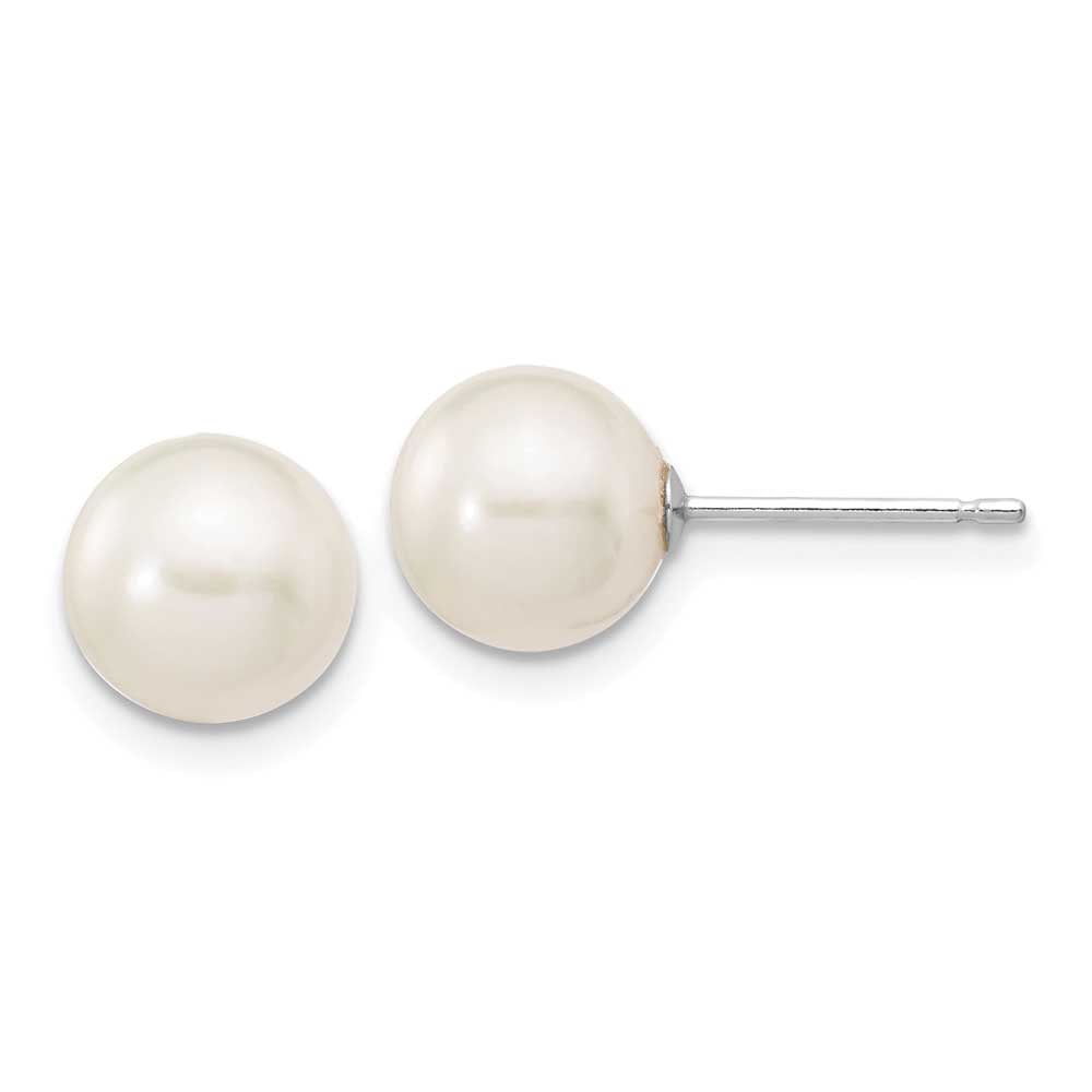 14k White Gold 7-8mm White Round FW Cultured Pearl Stud Post Earrings ...