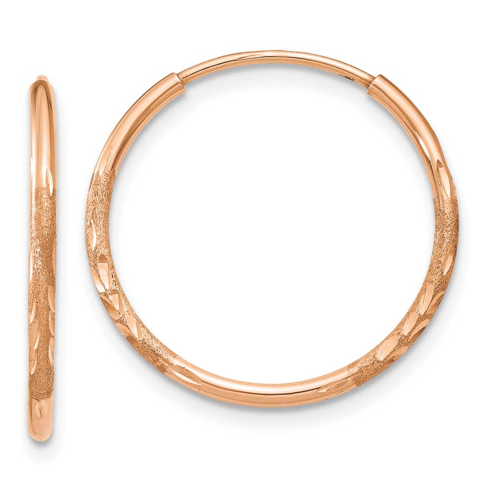 14k Rose Gold 1.25mm Diamondcut Endless Hoop Earring Precious Accents