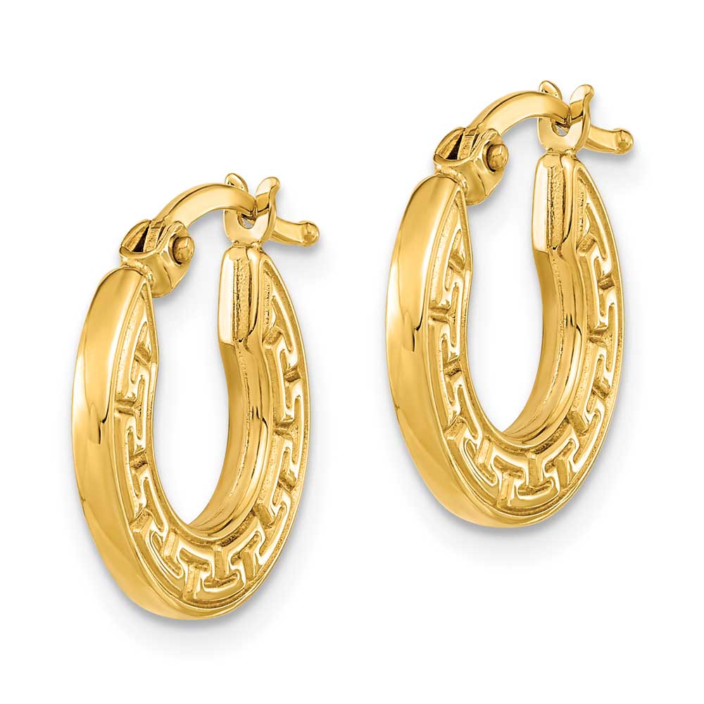 14K Polished Hollow Greek Key Hoop Earrings: Precious Accents, Ltd.