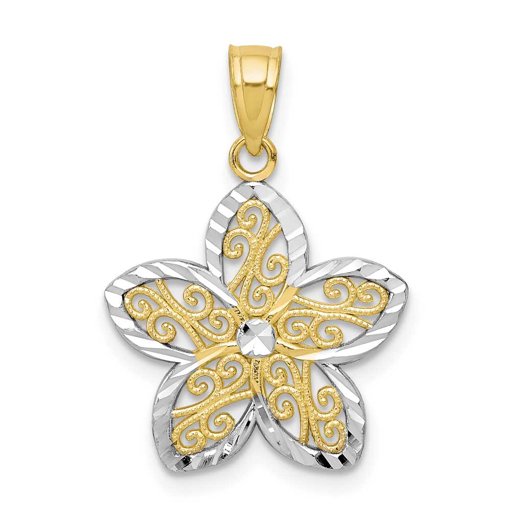 10k Gold With Rhodium Filigree Flower Charm Precious Accents Ltd