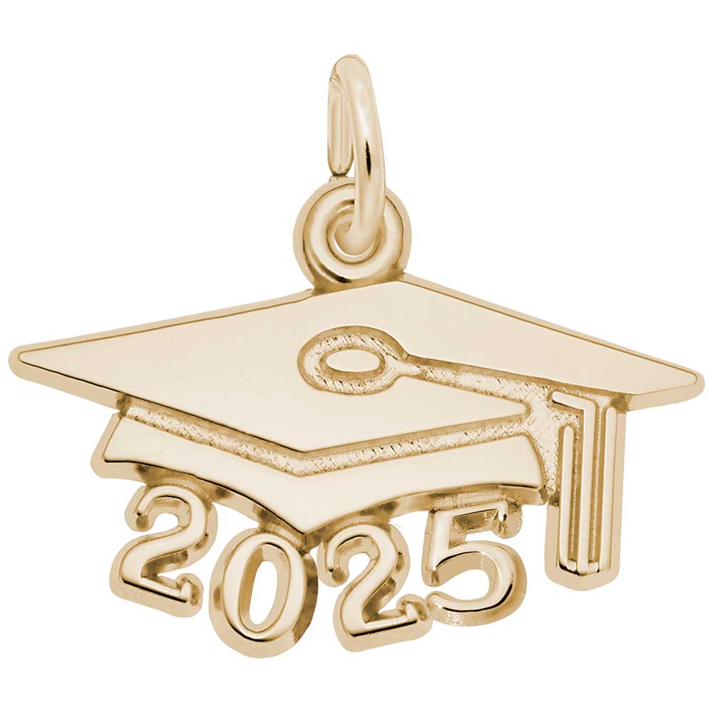 Rembrandt Large Graduation Cap 2025 Charm, Gold Plated Silver Precious