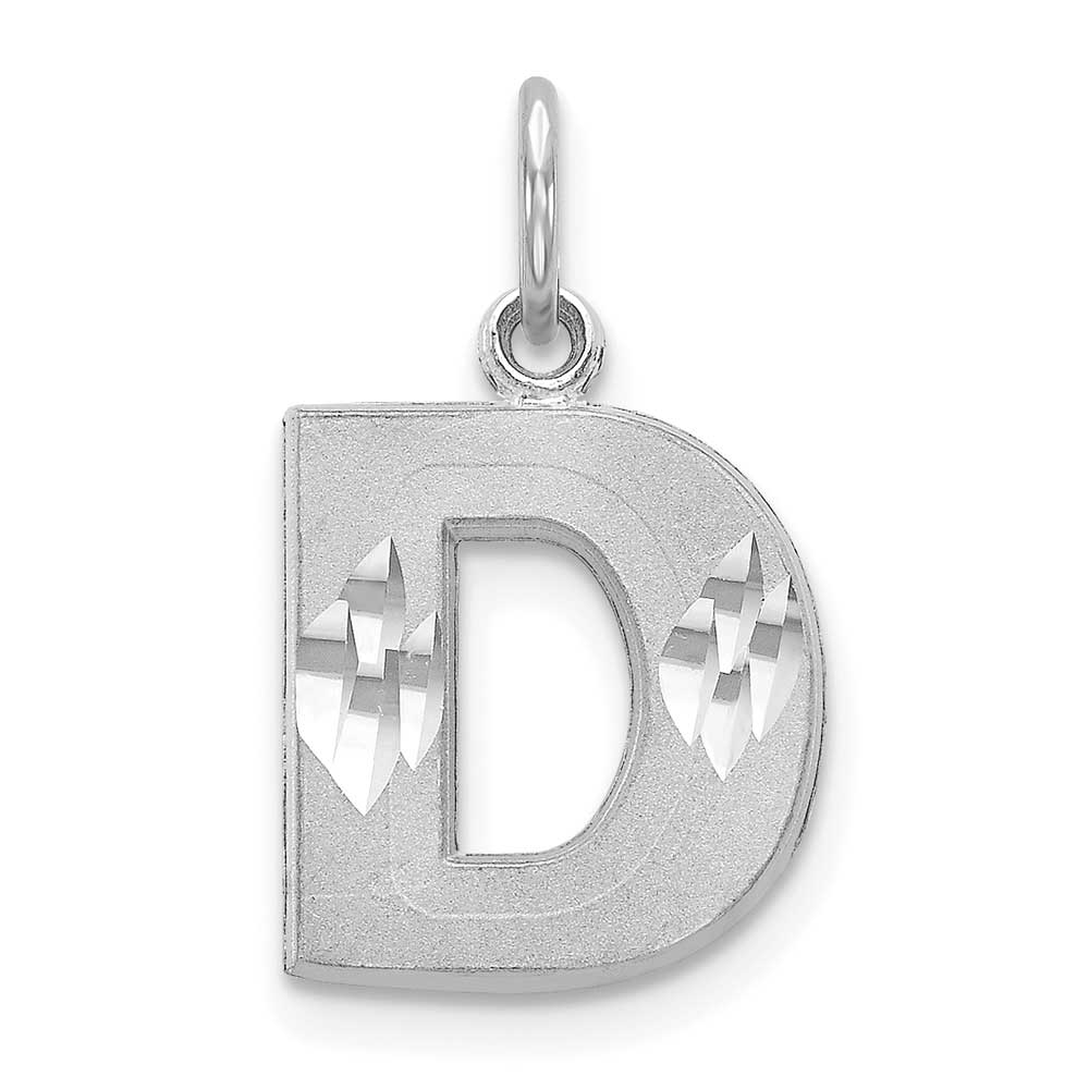 14K White Gold Satin Diamond-cut Letter D Initial Charm: Precious ...