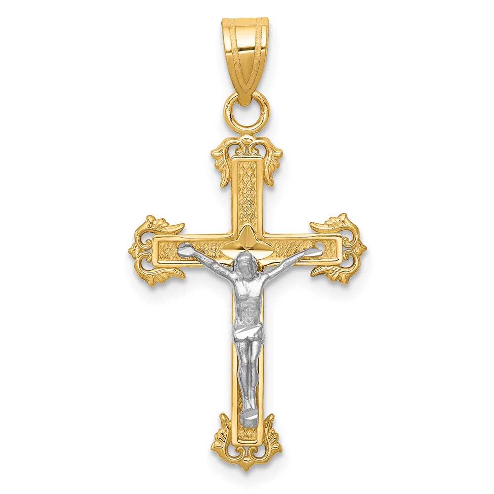 14K Gold Two-tone Diamond-cut Crucifix Pendant: Precious Accents, Ltd.