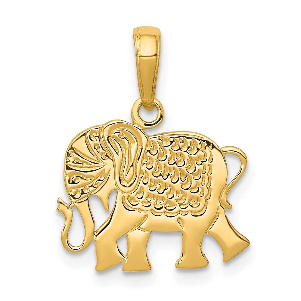 14K Gold Textured Elephant Pendant Precious Accents Ltd