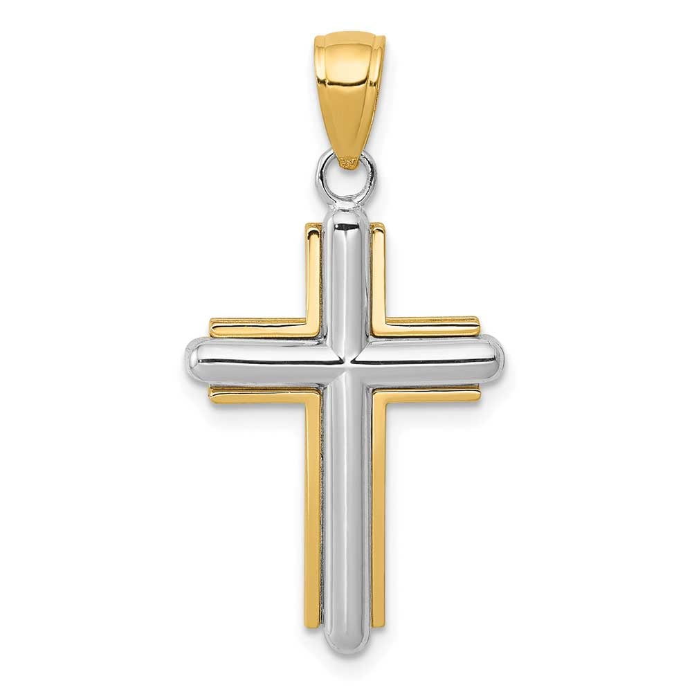 14K Gold Filled Big Cross Necklace Pendant Two Tone 48x28mm / Mens Cross  Necklace / Cadena y Dije de Cruz 