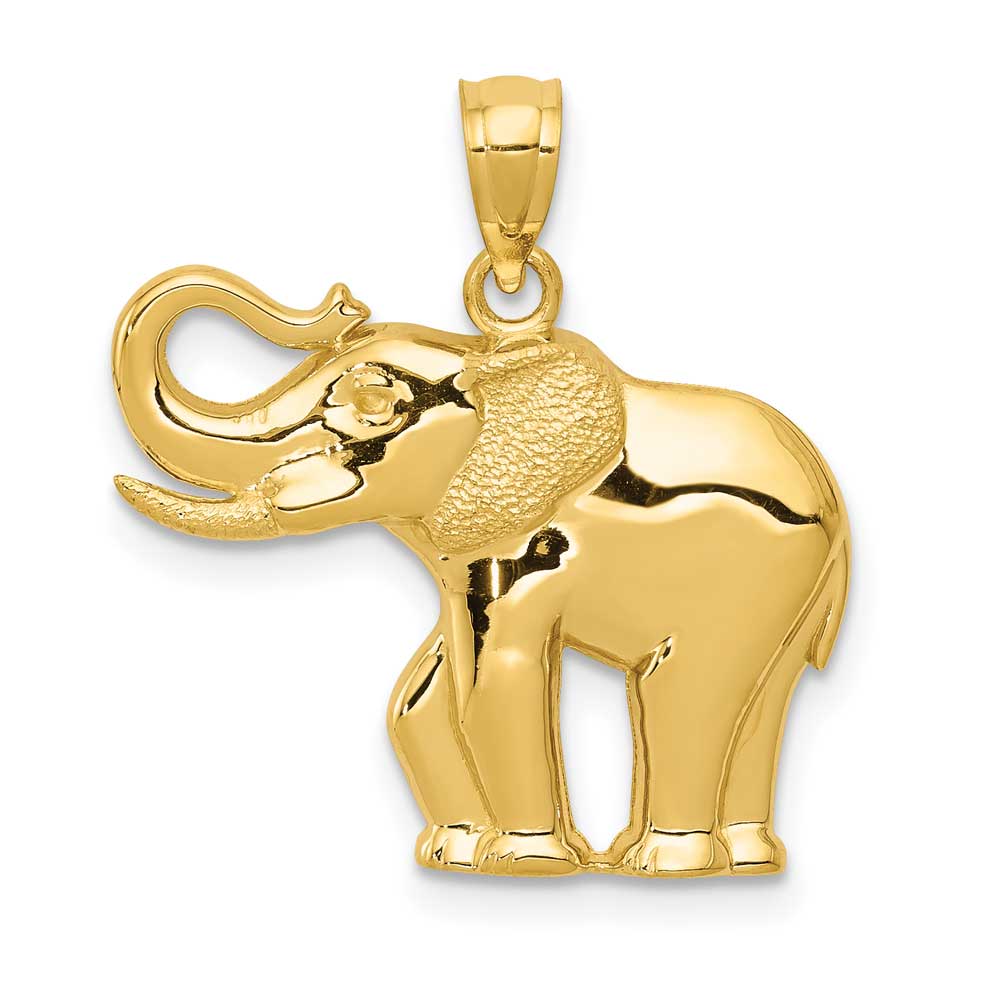 14K Gold Polished / Satin Elephant Pendant: Precious Accents, Ltd.