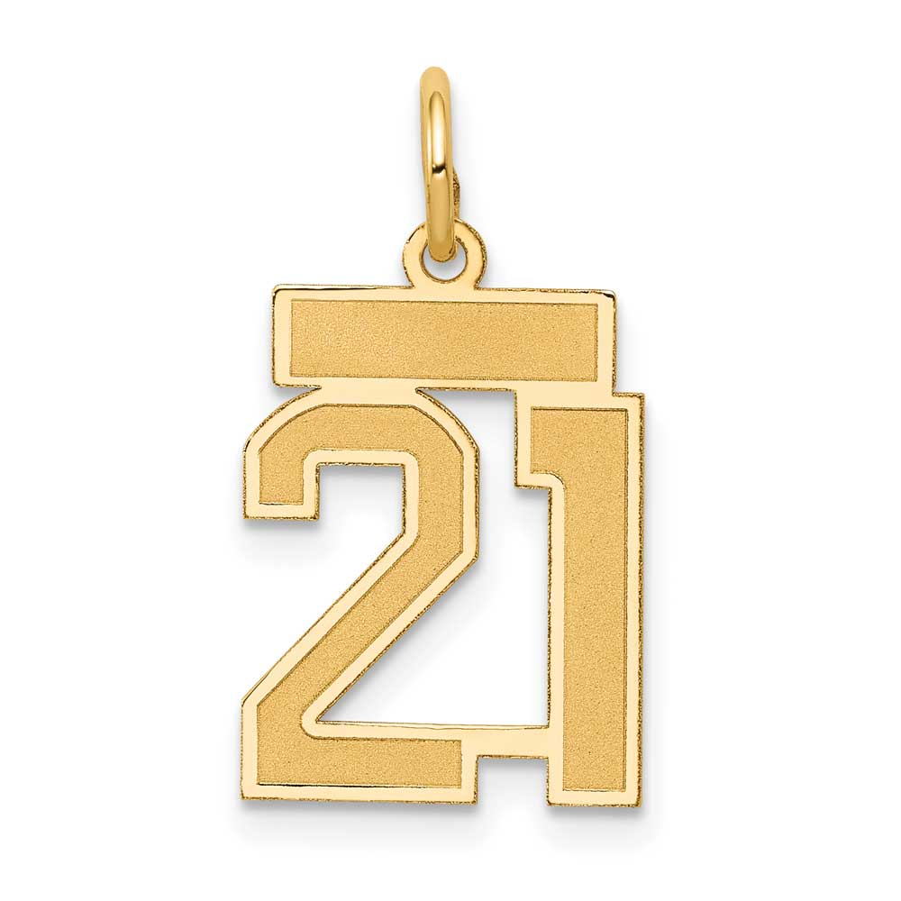 14K Gold Small Satin Number 21 Charm: Precious Accents, Ltd.