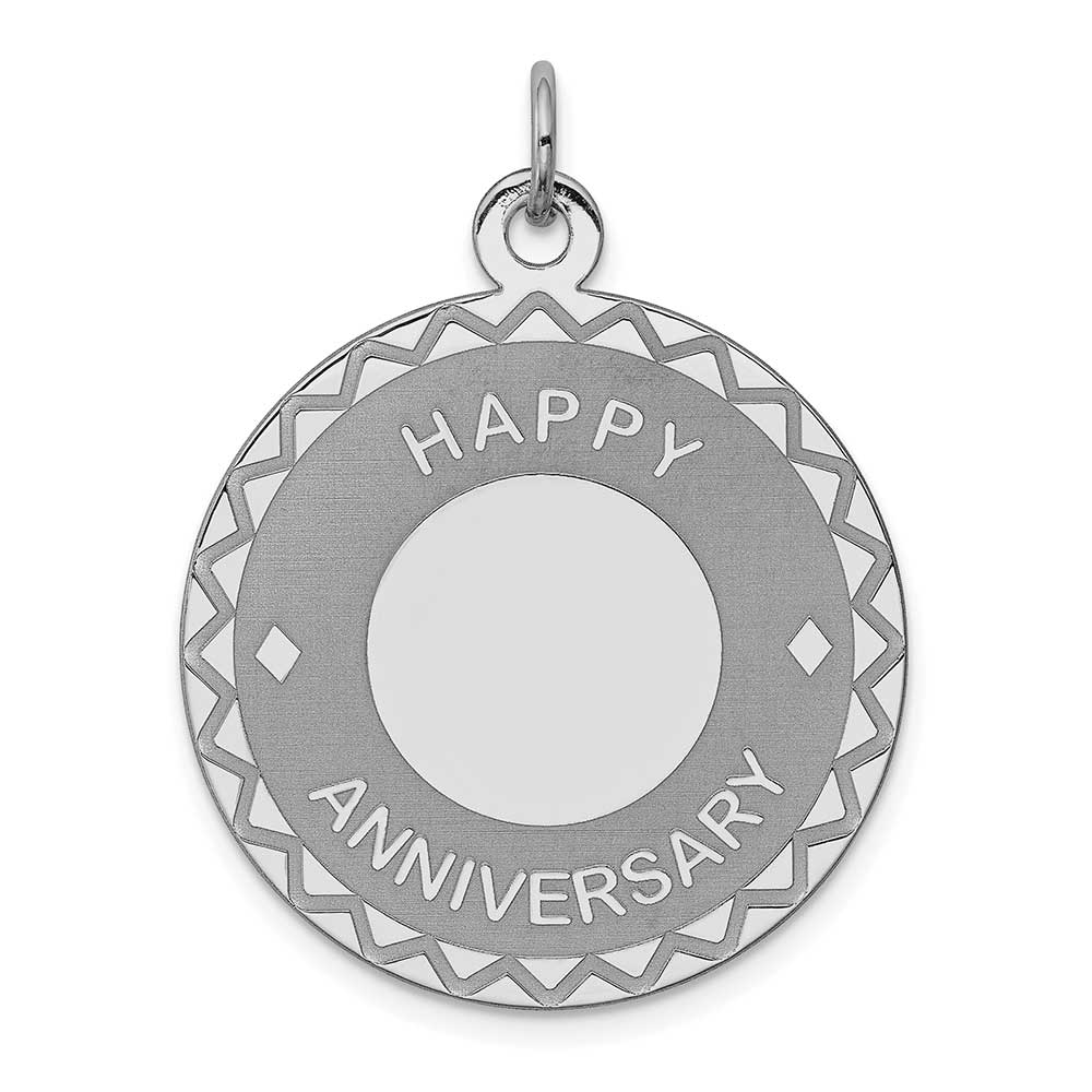 Sterling Silver Rhodium-plated Happy Anniversary Disc Charm: Precious ...