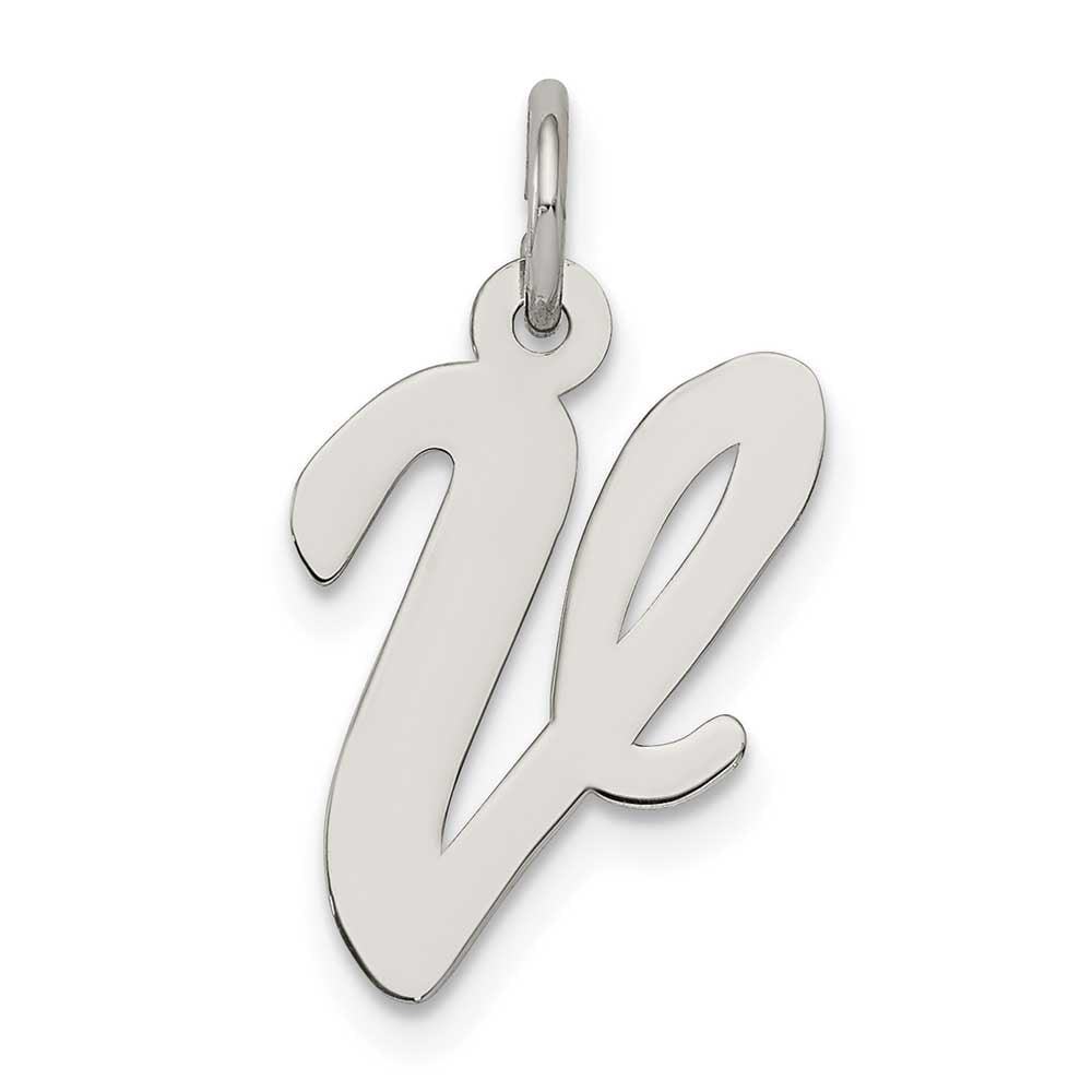 Sterling Silver Rhodium-plated Medium Script Initial V Charm: Precious ...