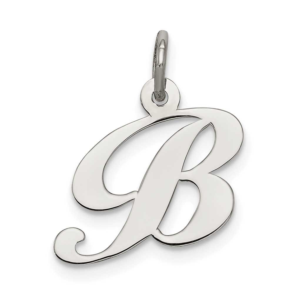 Sterling Silver Rhodium-plated Small Fancy Script Initial B Charm ...