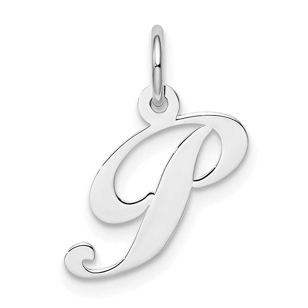 Sterling Silver Rhodium-plated Small Fancy Script Initial P Charm ...