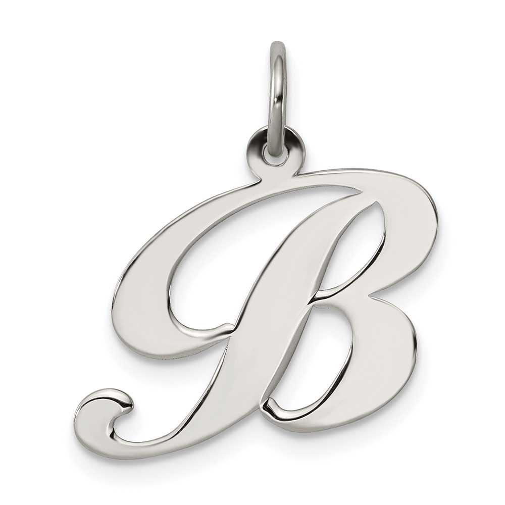 Sterling Silver Rhodium-plated Medium Fancy Script Initial B Charm ...