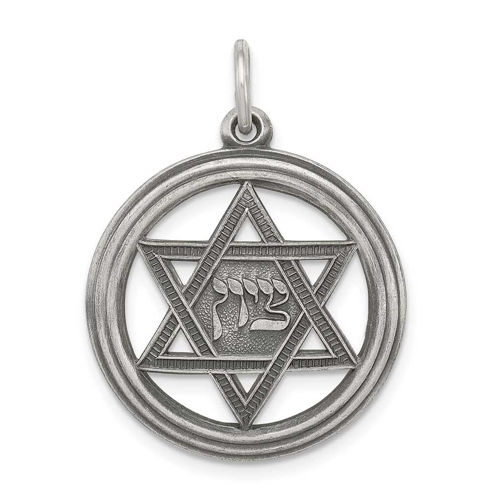 Sterling Silver Antiqued Star of David Disc Charm: Precious Accents, Ltd.