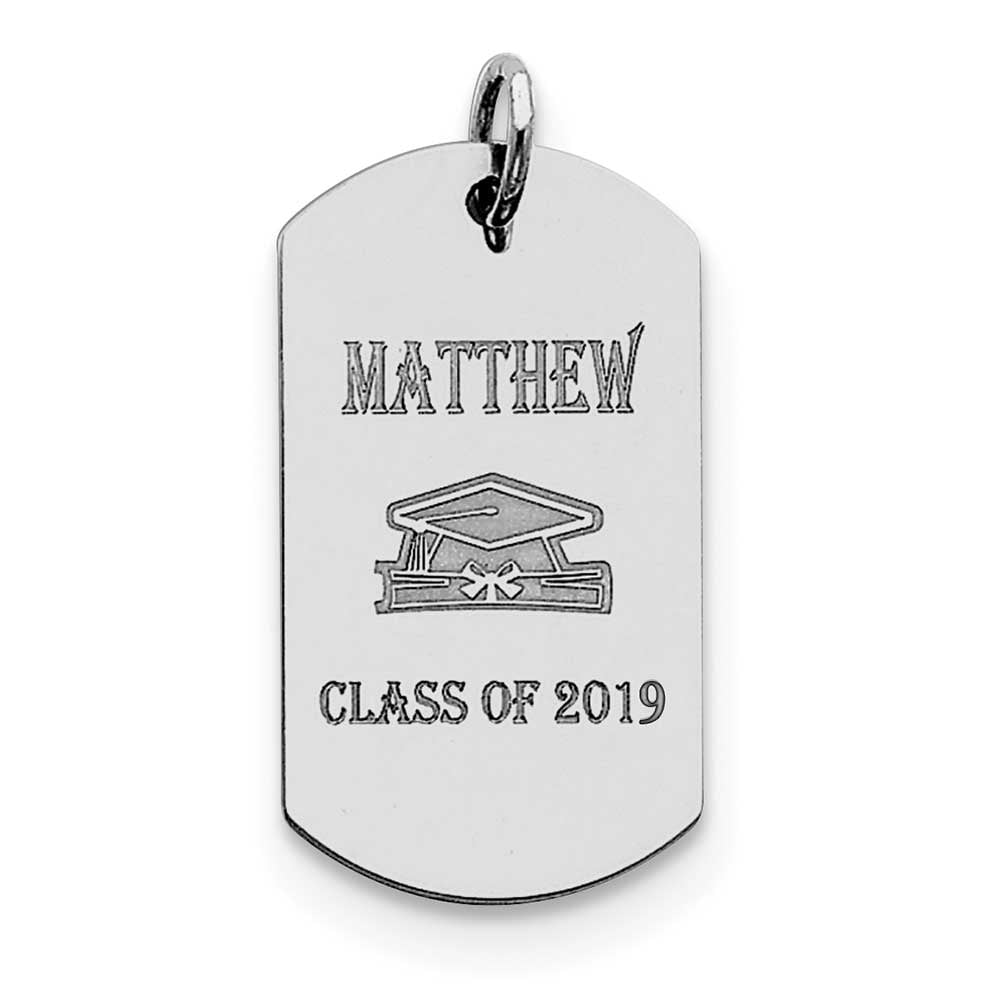 Sterling Silver Rhodiumplated Personalizable Graduation Dog Tag Charm