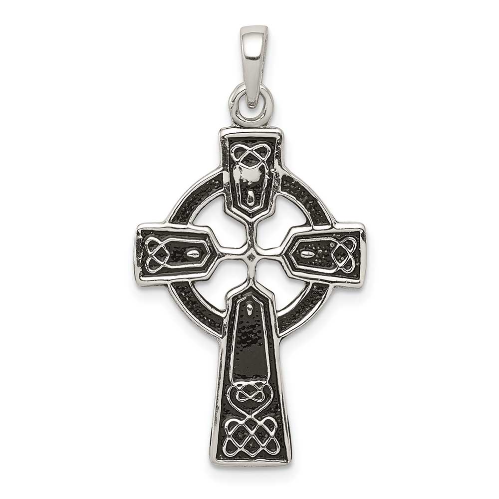 Sterling Silver Polished and Antiqued Celtic Cross Pendant - SKU #145322, Women's