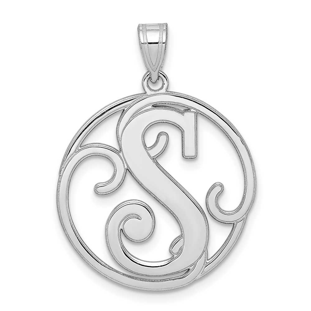 Sterling Silver Rhodium-plated Fancy Script Initial S Charm: Precious ...