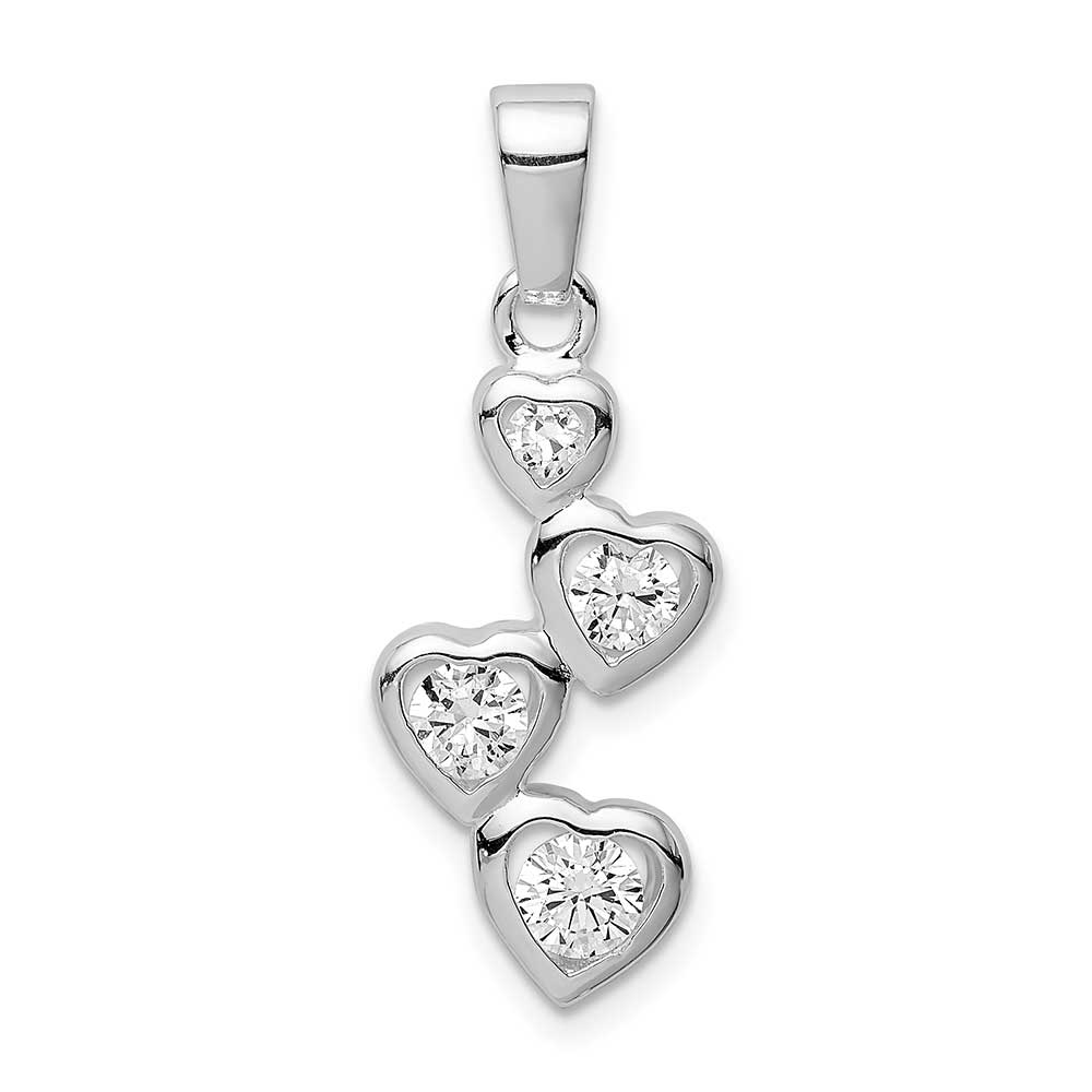 Sterling Silver Rhodium-plated Graduated CZ Heart Pendant: Precious ...