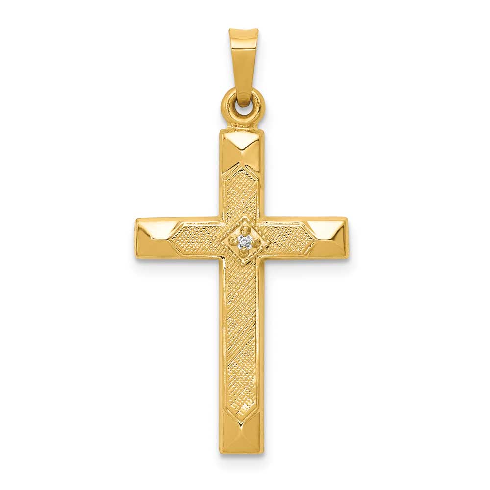 14K Gold Textured and Polished Diamond Cross Pendant: Precious Accents ...