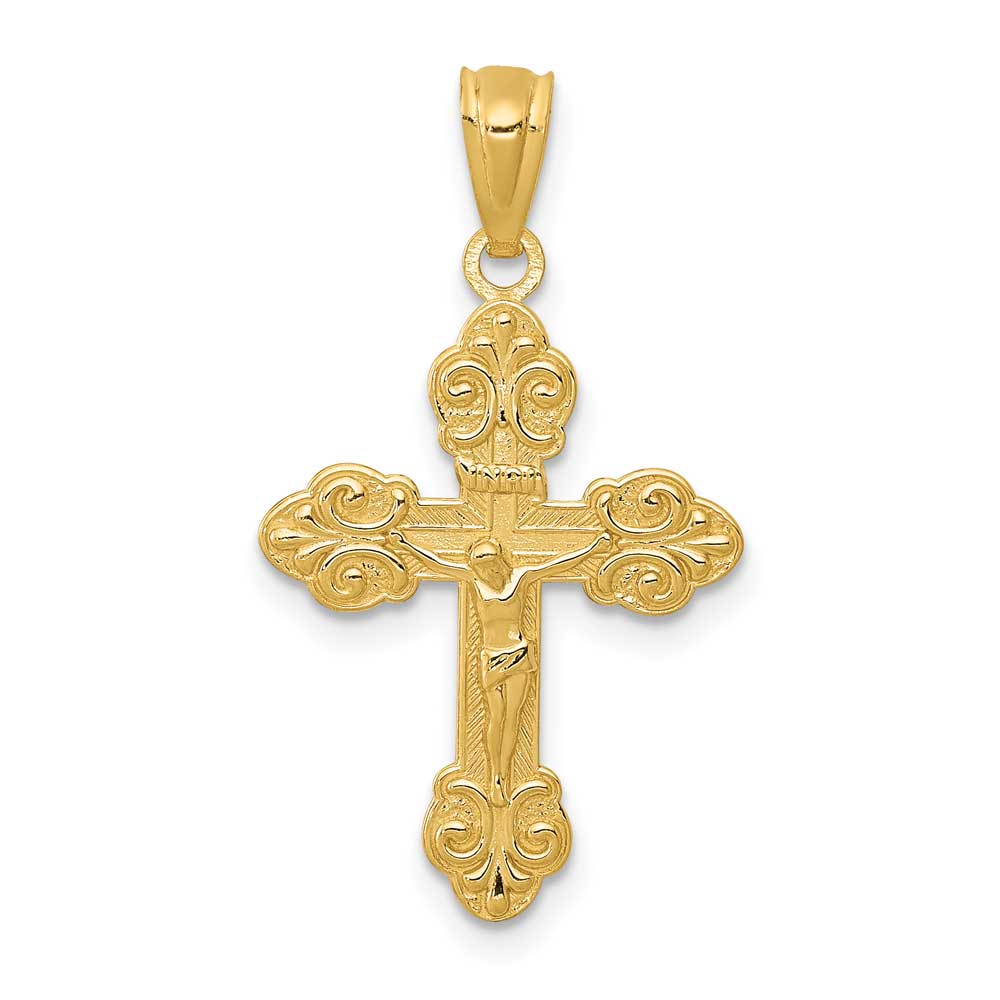 14K Gold Polished INRI Small Crucifix Pendant: Precious Accents, Ltd.