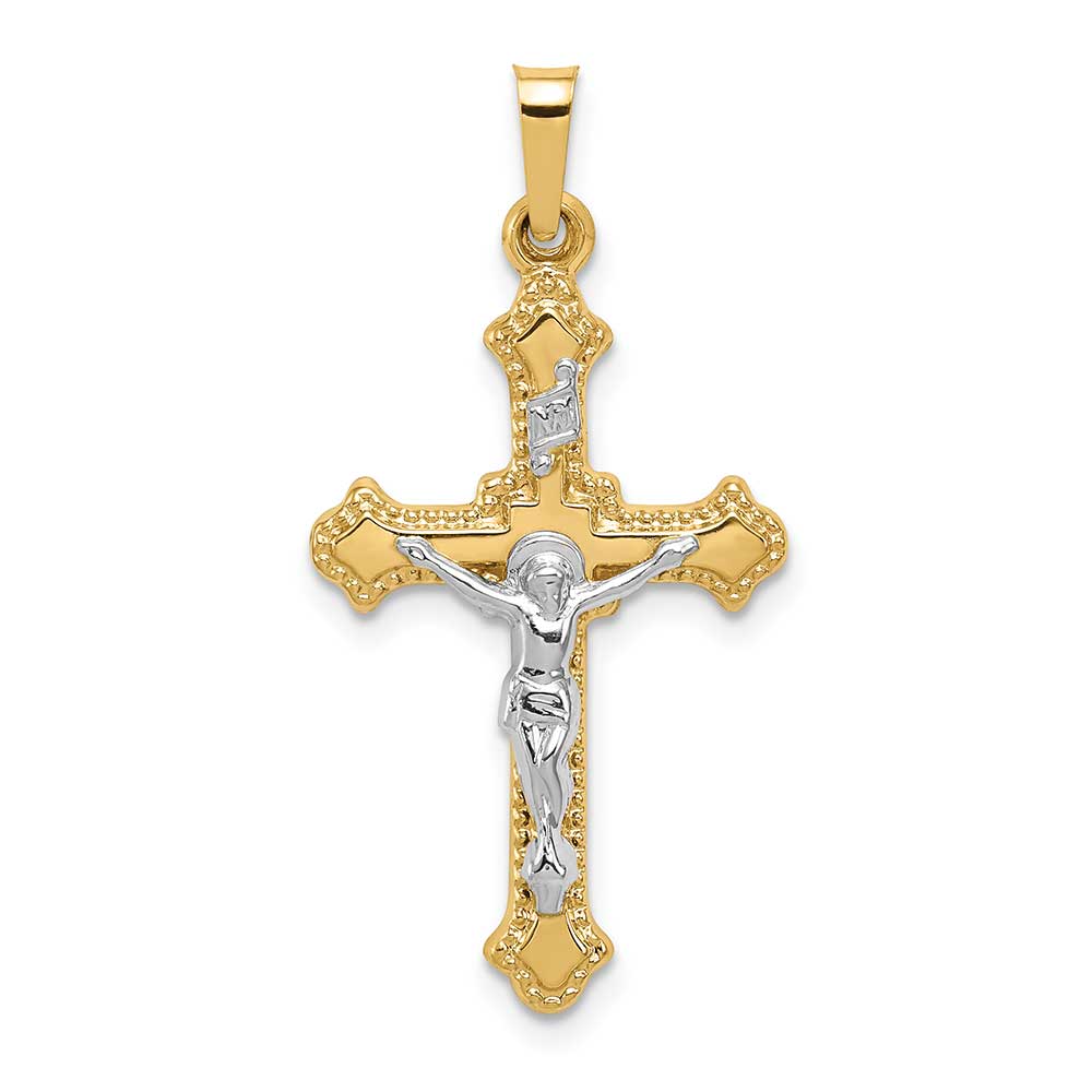 14K Gold Two-tone Polished INRI Crucifix Pendant