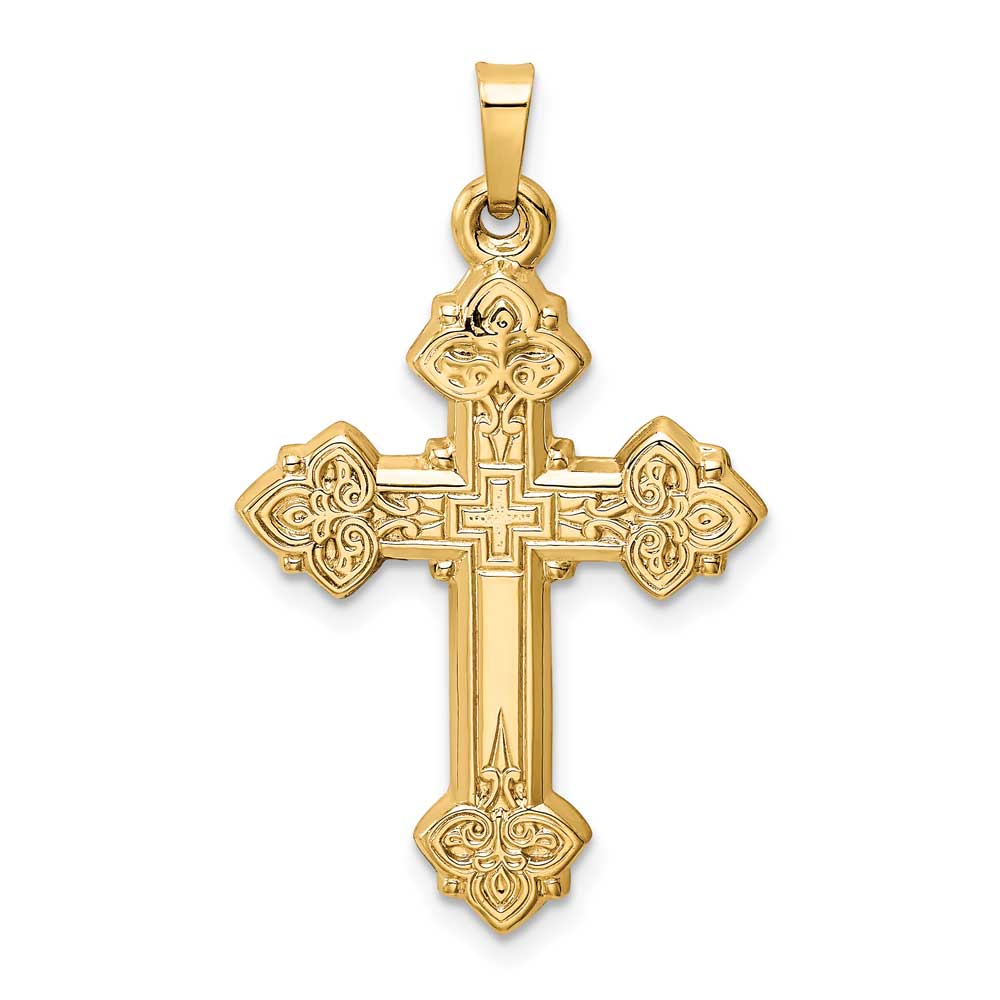 14K Gold Budded Hollow Cross Pendant: Precious Accents, Ltd.