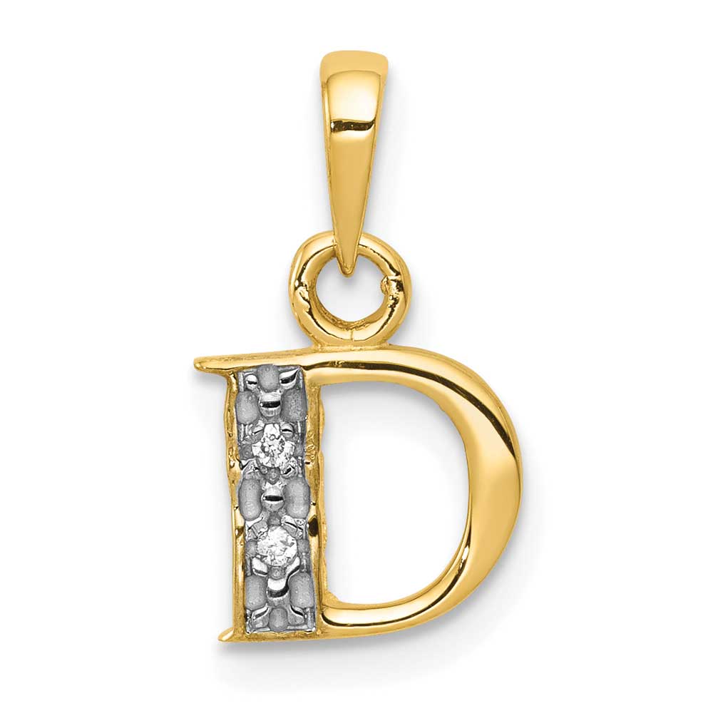 14K Gold with Rhodium Diamond Letter D Initial Pendant