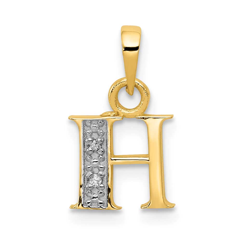 14K Gold with Rhodium Diamond Letter H Initial Pendant