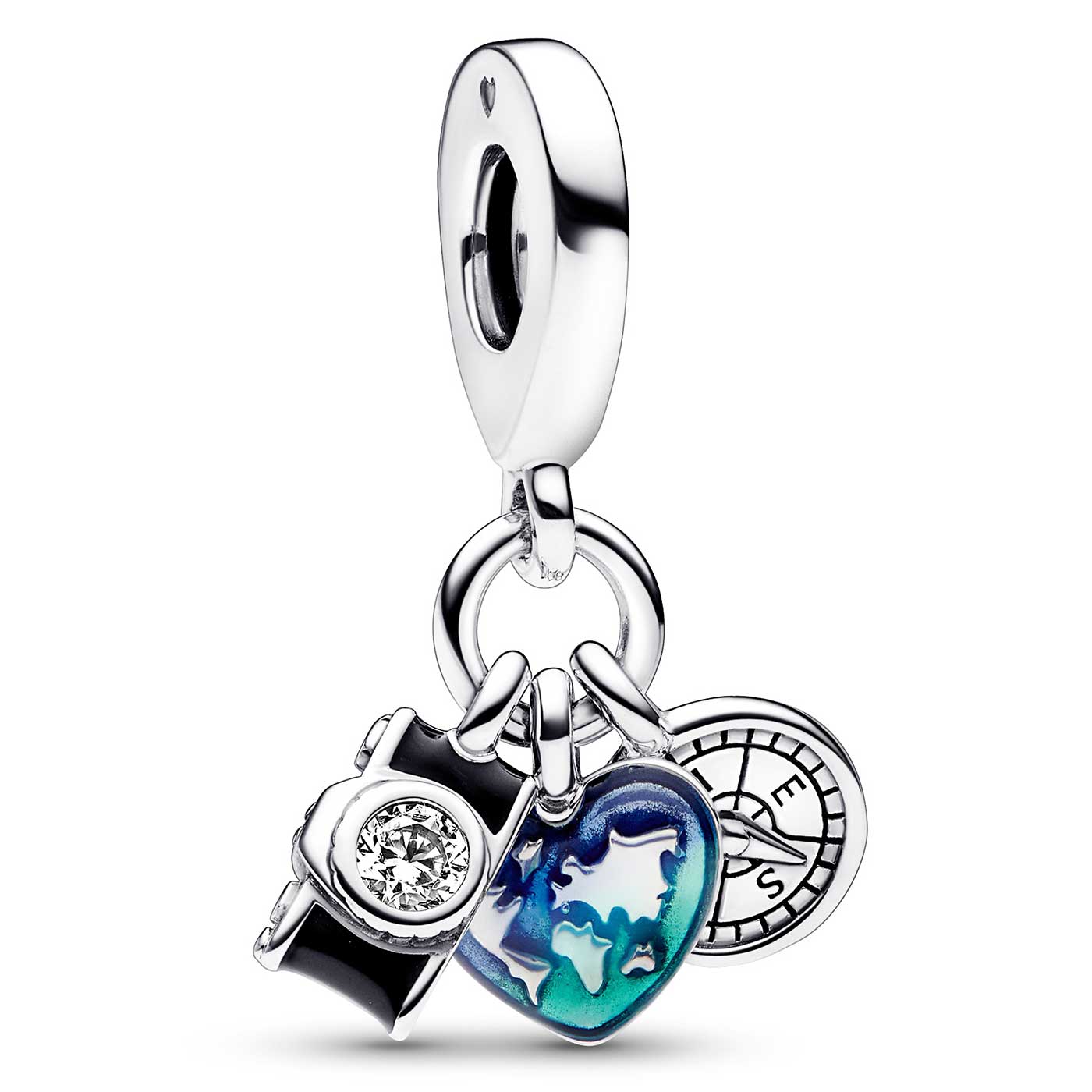 Pandora Camera, Heart & Compass Triple Dangle Charm: Precious Accents, Ltd.