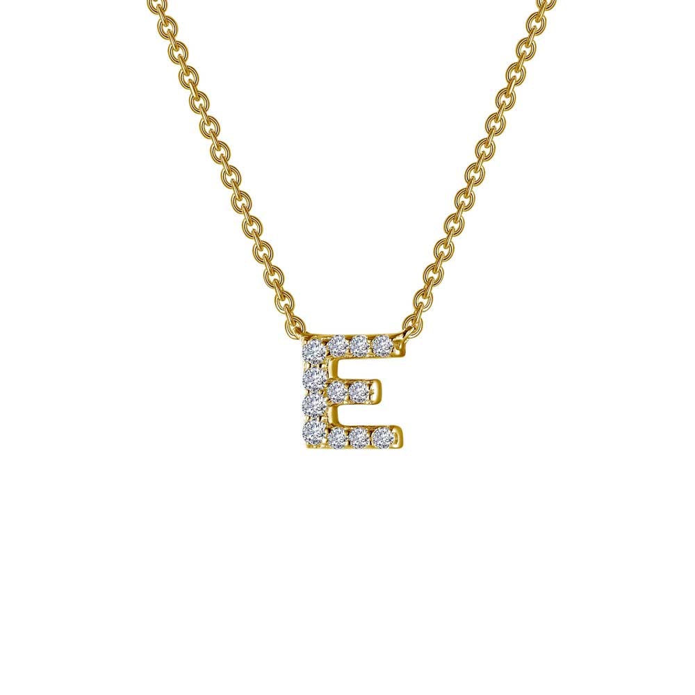 Lafonn Letter 'E' Gold-Plated Simulated Diamond Necklace (0.4 CTTW ...