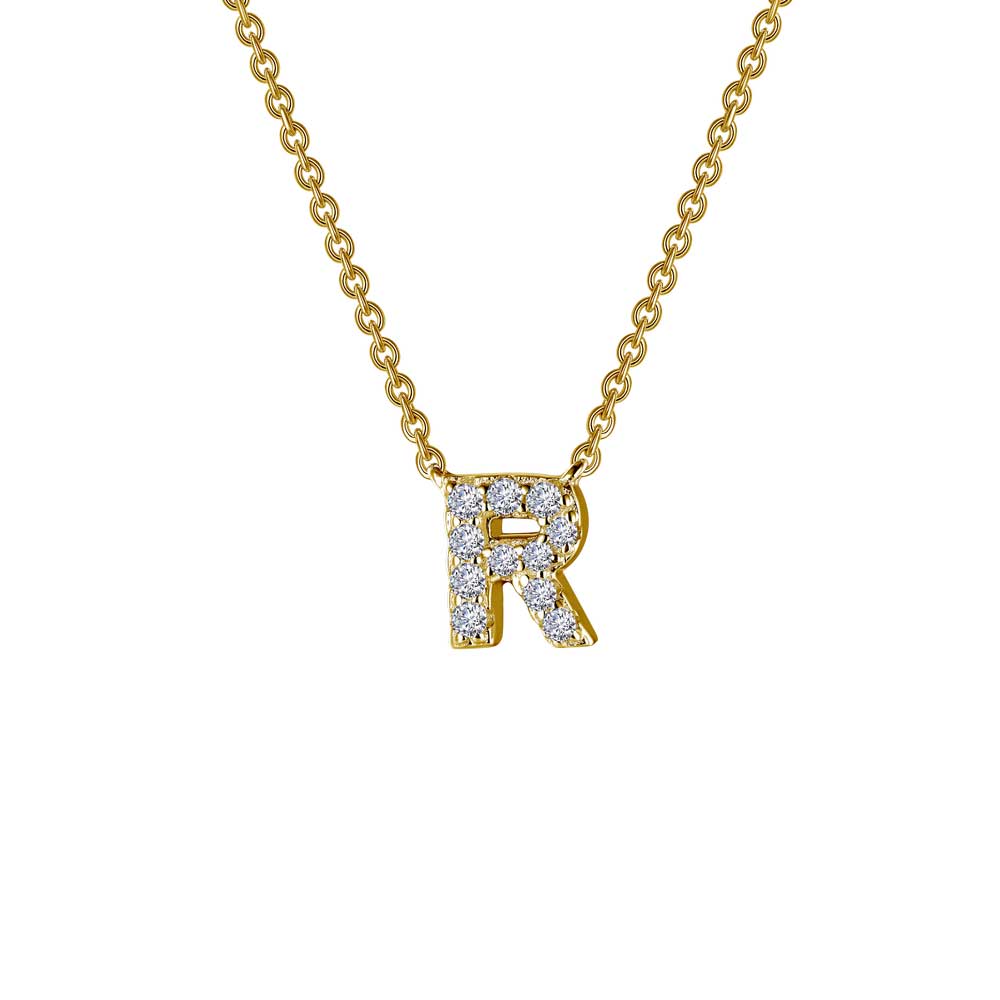 Lafonn Letter 'R' Gold-Plated Simulated Diamond Necklace (0.39 CTTW ...