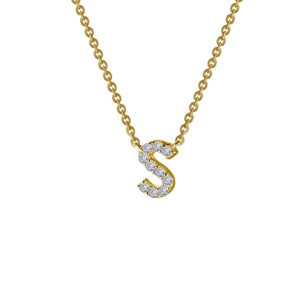 Lafonn Letter 'S' Gold-Plated Simulated Diamond Necklace (0.36 CTTW ...