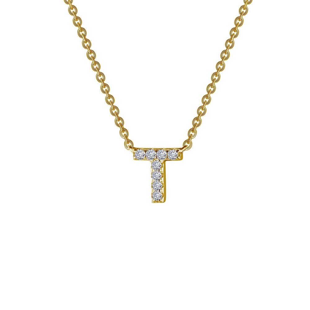 Lafonn Letter 'T' Gold-Plated Simulated Diamond Necklace (0.35 CTTW ...