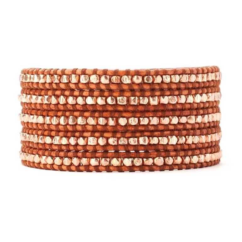 Chan Luu Rose Gold Wrap Bracelet On Natural Brown Leather