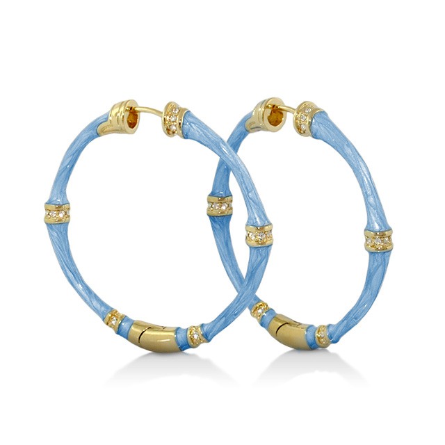Lauren G Adams Bamboo Gold Hoop Earring with Blue Enamel: Precious ...