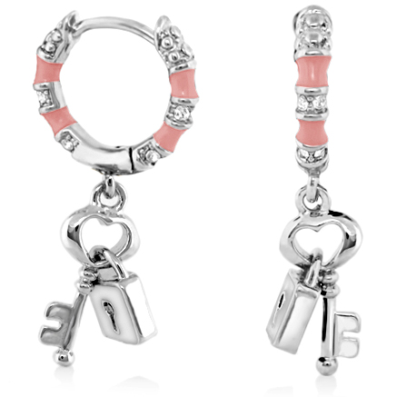 Lock and Key Earrings with dangling Chain