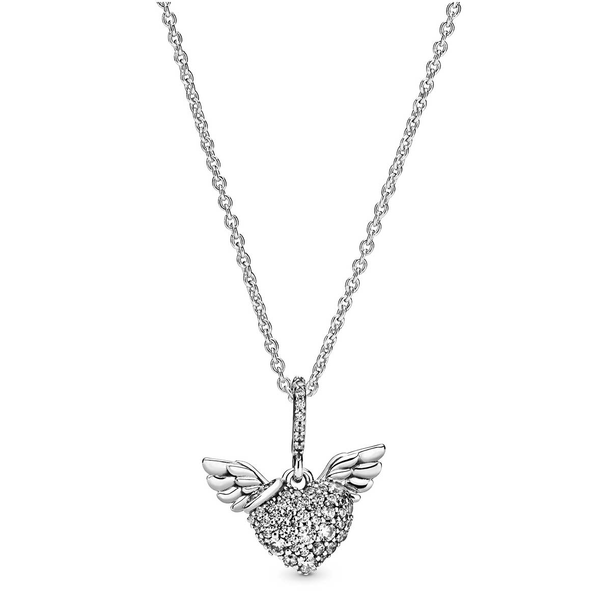 Pandora Pavé Heart & Angel Wings Necklace, Clear CZ: Precious Accents, Ltd.