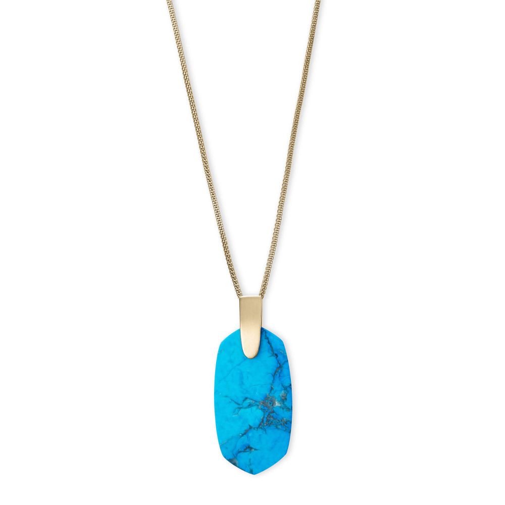 Kendra Scott Inez Gold Long Pendant Necklace in Aqua Howlite